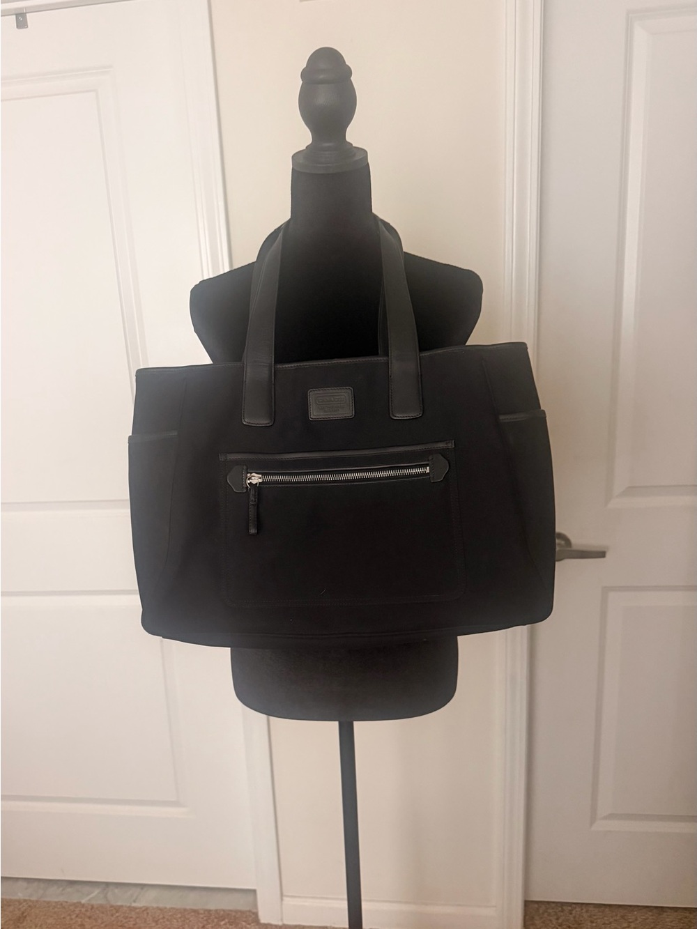 Vintage Coach Hamptons Utility Black Canvas Tote with Front Zip Pocket